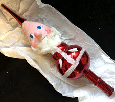 Vtg Mercury Blown Glass Hand Painted Santa Christmas Tree Topper Mica Italy 60s