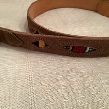 Vintage Southwestern Style Belt With Embroidered Inlays Leather 38