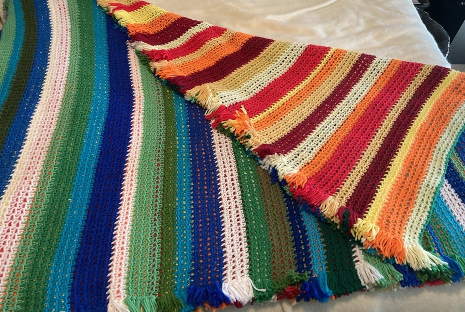 Tejido a mano doble cara afgano 60”x58” multicolor estilo reto acogedor núcleo de casa Foto 2 de 4