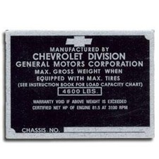 1942-1946 Identification Plate 12 Ton 81.5hp At 3100 Series Chevrolet Pickup T 1942-1946 Identification Plate 12 Ton 81.5hp At 3100 Series Chevrolet Pickup T