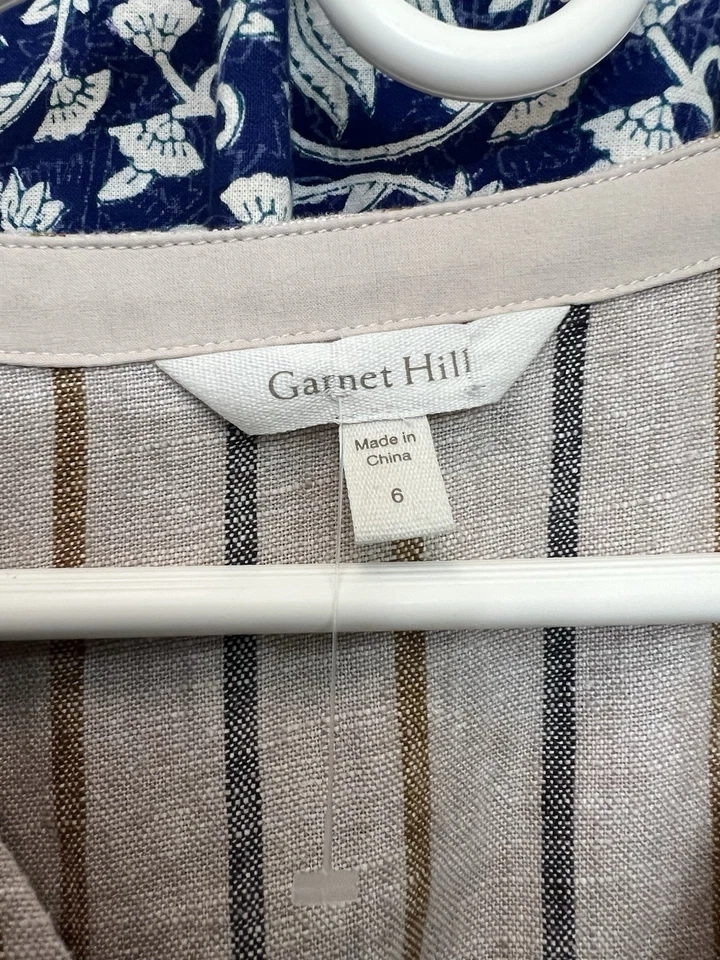 Vestido de lino europeo a rayas granate colina con bolsillos talla 6 bolsillos usado en excelente estado Foto 2 de 4