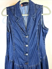 Vtg 90s Jumper Dress Sz L Denim Chambray Button Front Midi Cottagecore