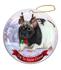 Rat Black Hooded Reindeer Rat Porcelain Christmas Ornament