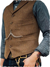 Mens Suit Vest Waistcoat Tweed Retro V Neck Wool Herringbone for Prom