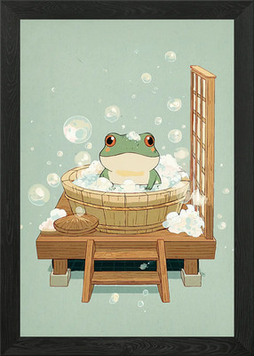 Frosch Schaumbad Tier gerahmtes Wandbild Poster Leinwanddruck Bild