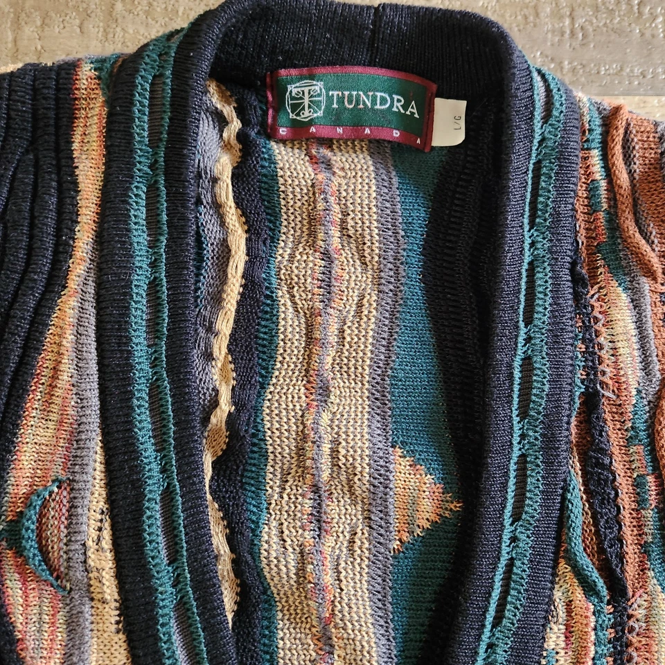 VTG Tundra “Coogi style" Large  Mens Cardigan made in Canada Cotton Multicolor - Image 4 of 4