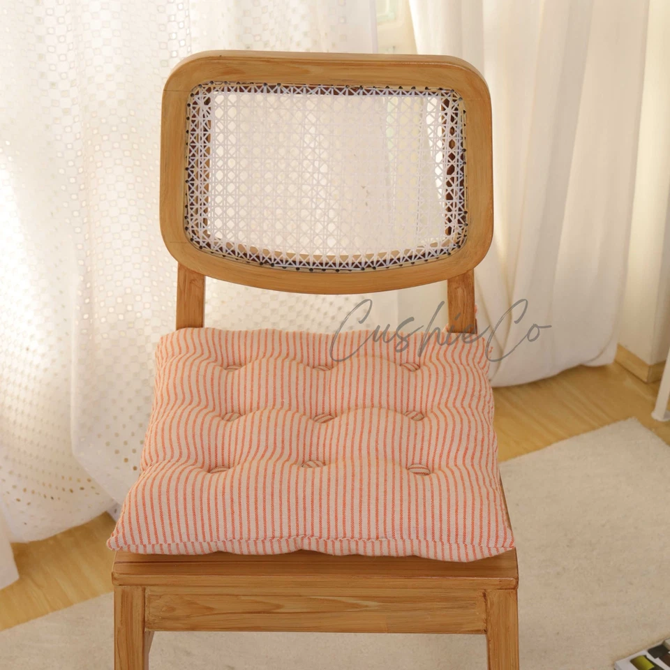 Striped Farmhouse Linen Chair Cushions with ties for Cozy Comfort French Seatpad - Image 2 of 4