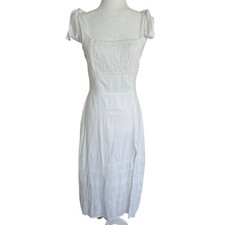 Reformation White Midi Dress Side Slit Tie Strap Organic Cotton 6