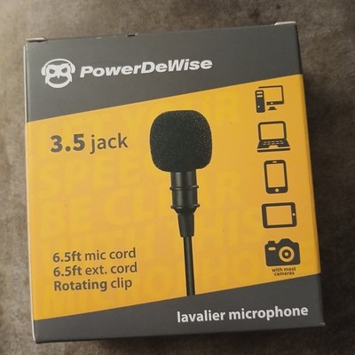 PowerDeWise Lavalier Microphone 3.5 Jack Magnetic Clip 6.5 Ft Cord New    