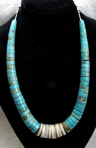Navajo Indian Crow Springs Battle Mountain Turquoise Cut Heishi Beads Necklace