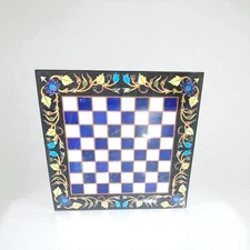 Square Marble Chess Board Game Handmade Queen Gambit Precious Stone Inlay Art