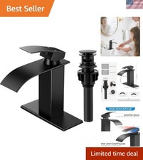 Matte Black Bathroom Faucets, Waterfall Bathroom Sink Faucet Modern Single Ha...