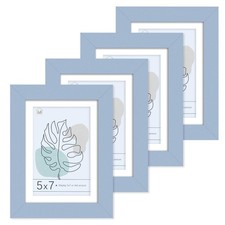 5x7 Wood Picture Frame Flat with Real Glass Cover, Blue Photo Frame Display P...