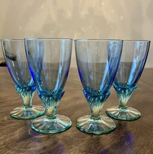 4~Bormioli Rocco Bahia Footed Juice Glasses Blue & Green 5-5/8” H