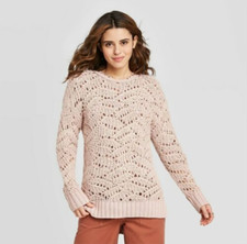 Womens Universal Thread Open Stitch Crewneck Tunic Sweater Pink M