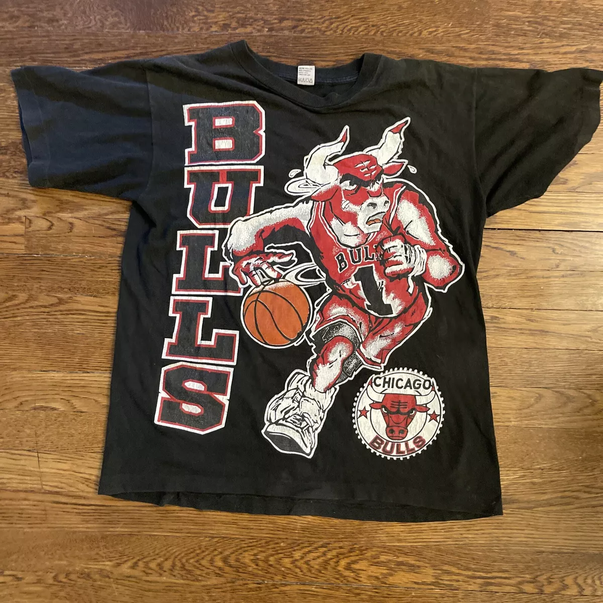 Vintage Pro Ace NBA Chicago Bulls Mascot Black 90s 2Side Large T shirt