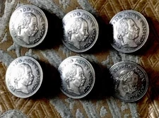 Lot of 6 VTG Franc Jos*I*DG Avstriae Imperator Coin Buttons Cupronickel 1"