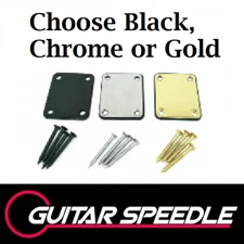 Guitar Neck Plate 4 Holes Black Gold Chrome