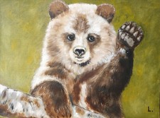 Dipinto olio originale orsetto animali fauna selvatica arte da parete 100% fatto a mano 12x16