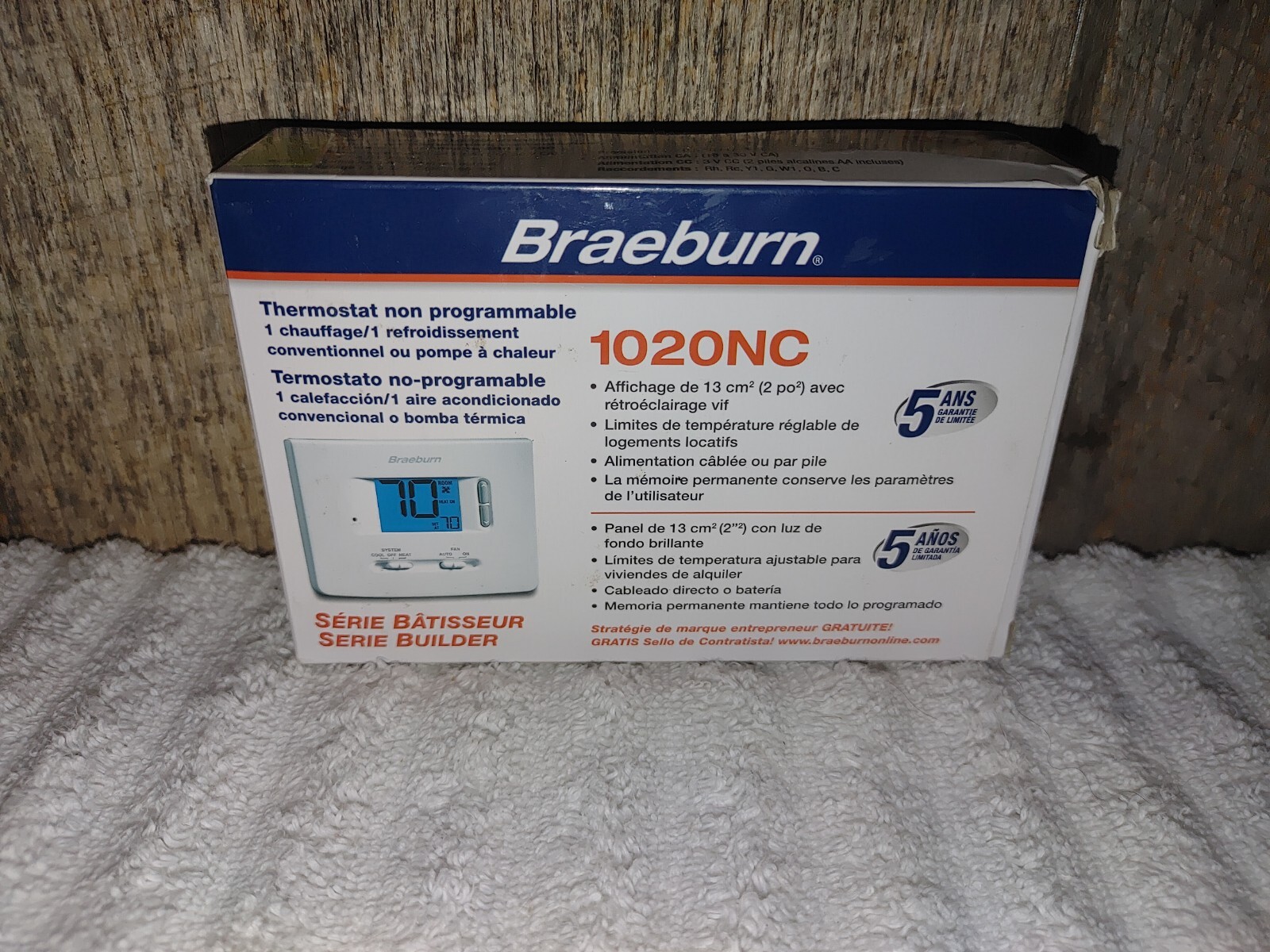 Braeburn Thermostat 1020nc, 1h/1c Non-Programmable, C / F, Display 2"