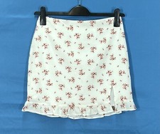 ALTAR'D STATE Off-White FLORAL Crepe RUFFLED HEM Side-Slit STRAIGHT Mini Skirt M