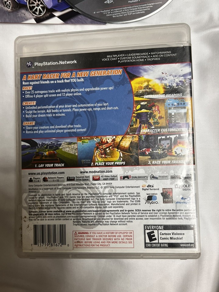 Modnation Racers PlayStation 3 PS3 Complete CIB w/manual Mod Nation BOF