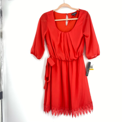 fitted lace wedding dress Red Balloon Sleeves Mini Dress main image 1