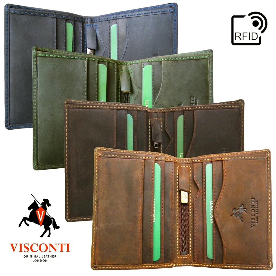 Mens RFID Wallet Real Leather Cards & Notes Bifold Slim Visconti New in Box 705