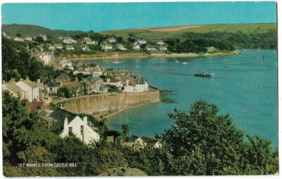 SEHR SCHÖNE ALTE POSTKARTE - BLICK VOM CASTLE HILL - ST. MAWES - CORNWALL UM 1975