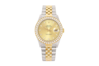Rolex Datejust Champagne Factory Diamond 2 CT Bezel 18K Gold & SS