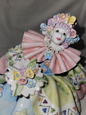 Vintage Porcelain Pierrot Clown with Flowers Made for Gumps San