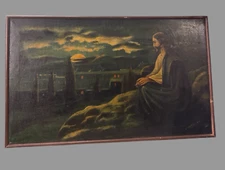 Antique Oil Painting on Canvas Jesus n the Garden of Gethsemane