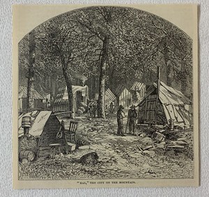 1878 magazine engraving ~ RAL, THE CITY ON THE MOUNTAIN Hot Springs, Arkansas