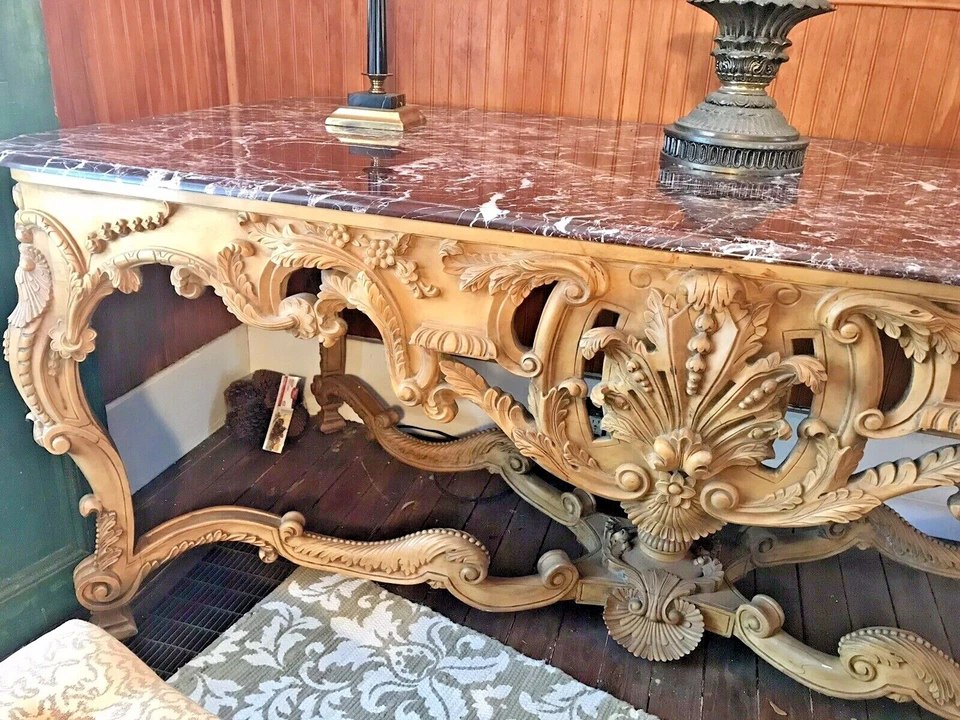 Antiguo comedor o entrada tallada en mármol travertino... Impresionante Foto 3 de 4