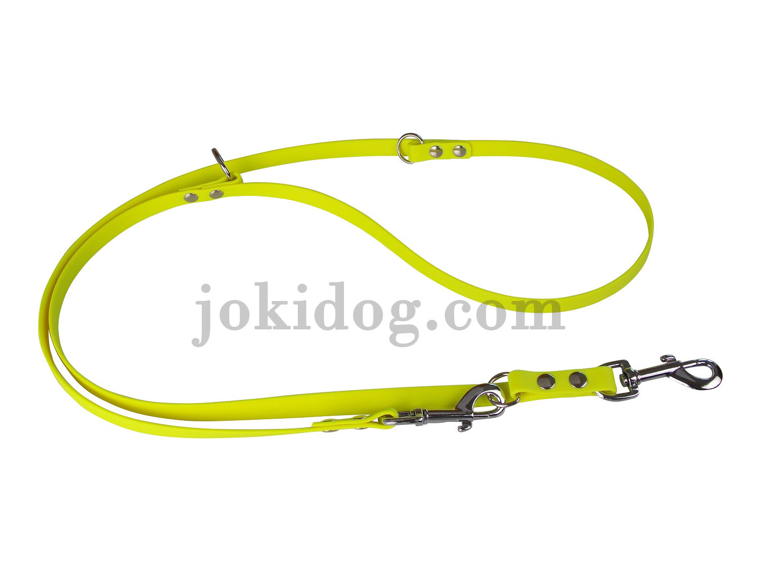 Laisse 3 points biothane 16 mm jaune pour chien qui tire et salit sa laisse