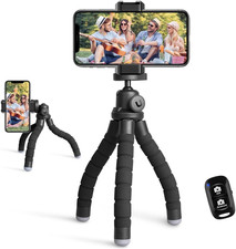 Phone Tripod, Portable and Flexible Tripods with Wireless Remote and Clip, Cell