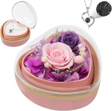 Casaido Preserved Real Rose with I Love You Necklace in Heart Shaped Box, Valent