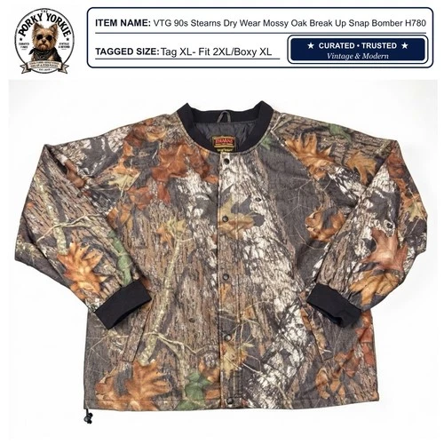 Vintage 90s Stearns Dry Wear Mossy Oak Break Up Camo Bomber Jacket Mens XL video thumbnail
