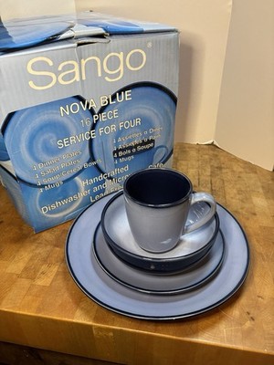 NIB - Sango Nova Blue Dish Set 16 pcs Dinner Salad Plates - Bowls Mugs - NEW!