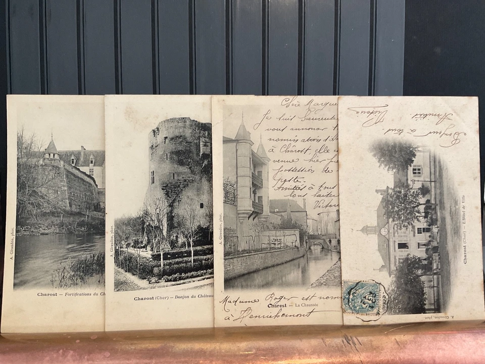4 BELLES CARTES POSTALES RARES DE CHAROST DANS LE DEPARTEMENT DU CHER. (18). - Photo 1/4
