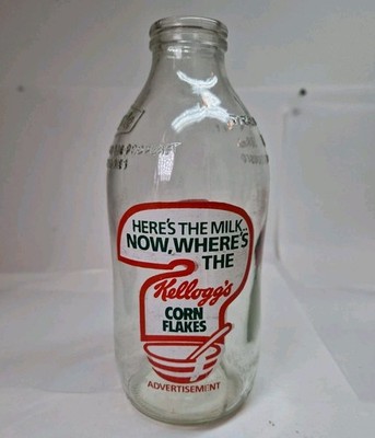 Vintage 80er Jahre Unigate Kellogg s Cornflakes Werbung Glas Milchflasche 1 Pint