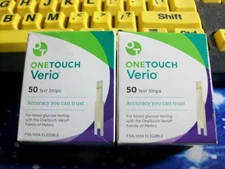 100 ONE TOUCH VERIO TEST STRIPS, 2 X 50 EXP 3 & 5-26, GOOD SEALED BOXES