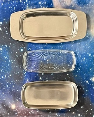 Vintage Kromex Butter Dish Glass Insert & Chrome Lid Mid Century Modern MCM EUC