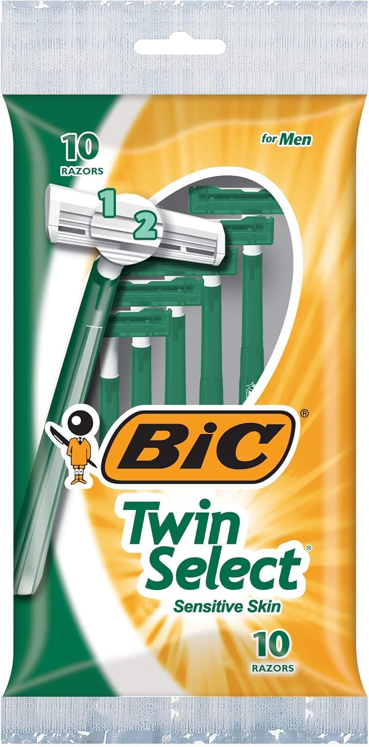 BIC Twin Select, Sensitive Skin, Disposable Shaver for Men, 10-Count 