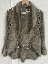 AllSeens Crochet Boho Knit Fuzzy Cardigan Sweater Fairycore Whimsygoth Brown