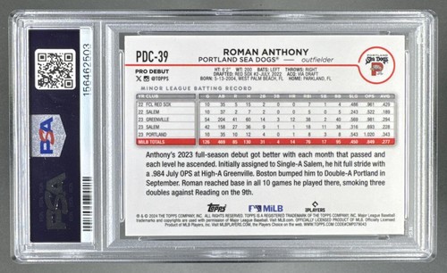 2503 Roman Anthony 2024 Topps Pro Debut #PDC-39 Aqua Refractor Chrome /75 PSA 10 - Picture 2 of 3