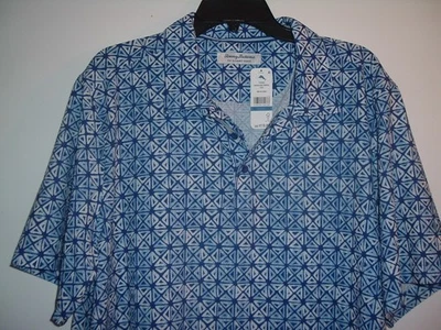 Tommy Bahama Bleu Géométrique Chemise Manche Courte Taille XL Tout Neuf W/Tags - Photo 1/2