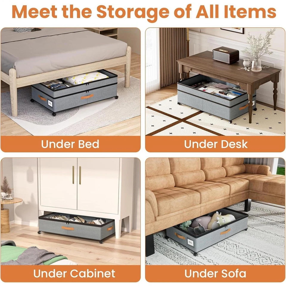 Storage For Under Bed 72L Organizer With Wheels Lid Under Bed Rolling - Image 4 of 4