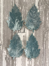 Antique Vintage Millinery Large Velvet Leaves Light Blue Color-Set of 4