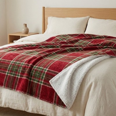 Plaid Schottische Doppeldecke 210x230 - Doppelseitig Sherpa Lamm - Rot